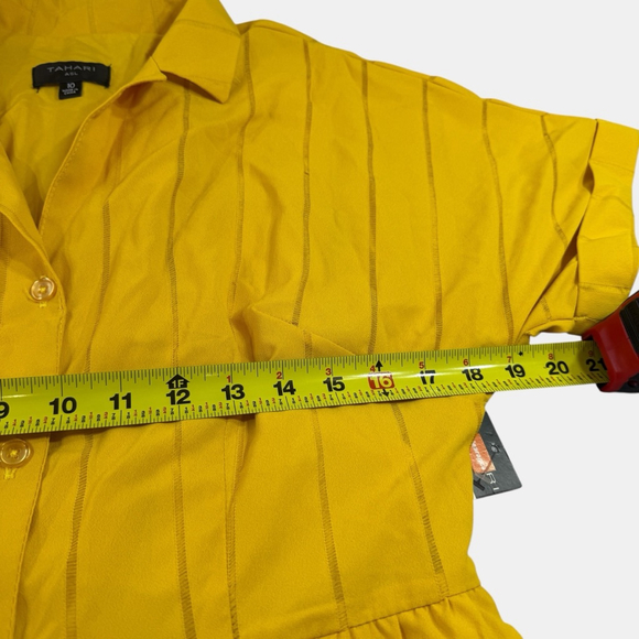 Tahari ASL Yellow Midi Dress Size 10 Button Front Tiered Hot Mustard NWT - Picture 2 of 9